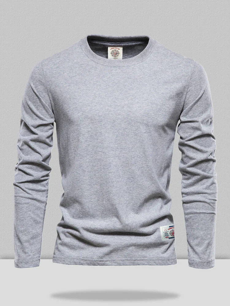 Long Sleeve Solid Cotton Top Shirts & Polos coofandystore Light Grey M 
