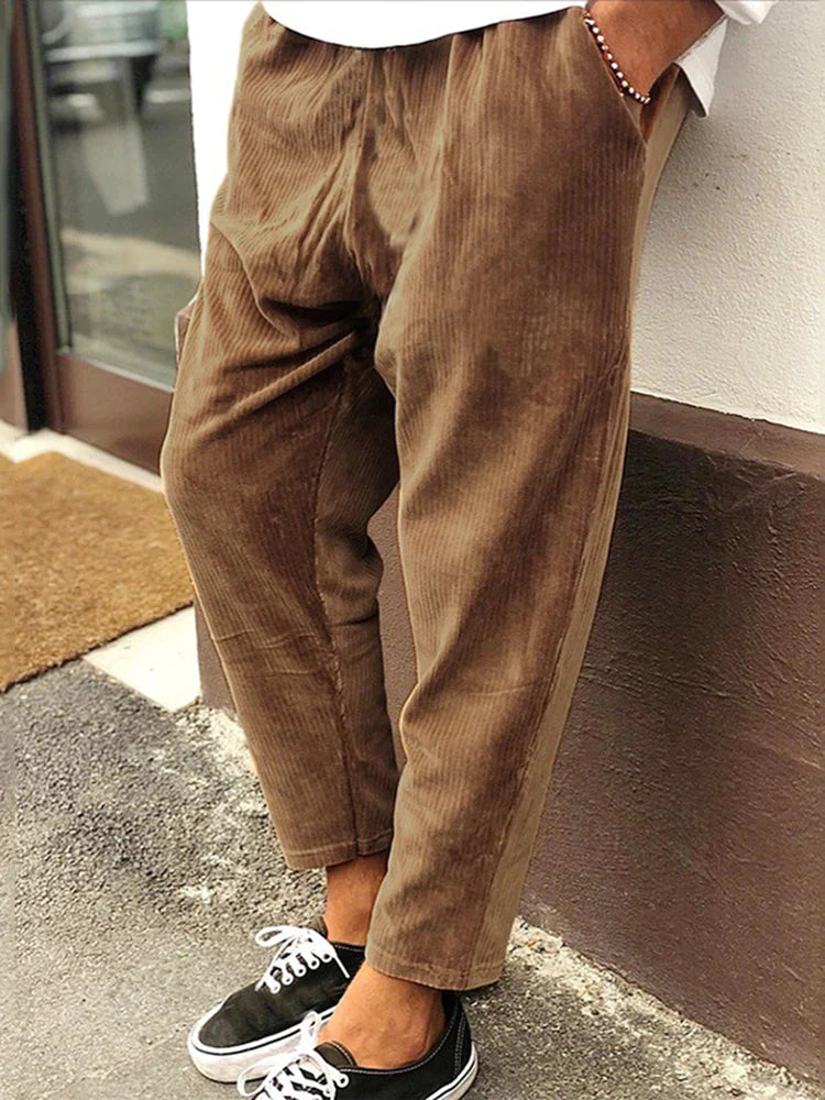 Solid Corduroy Carrot Pants Pants coofandystore Brown S 