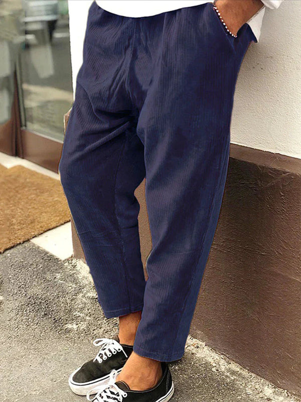 Solid Corduroy Carrot Pants Pants coofandystore Blue S 