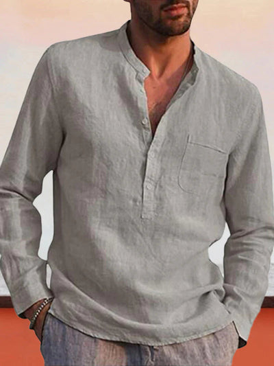 V-neck beach linen style Long-sleeved shirt Shirts & Polos coofandystore Grey S 