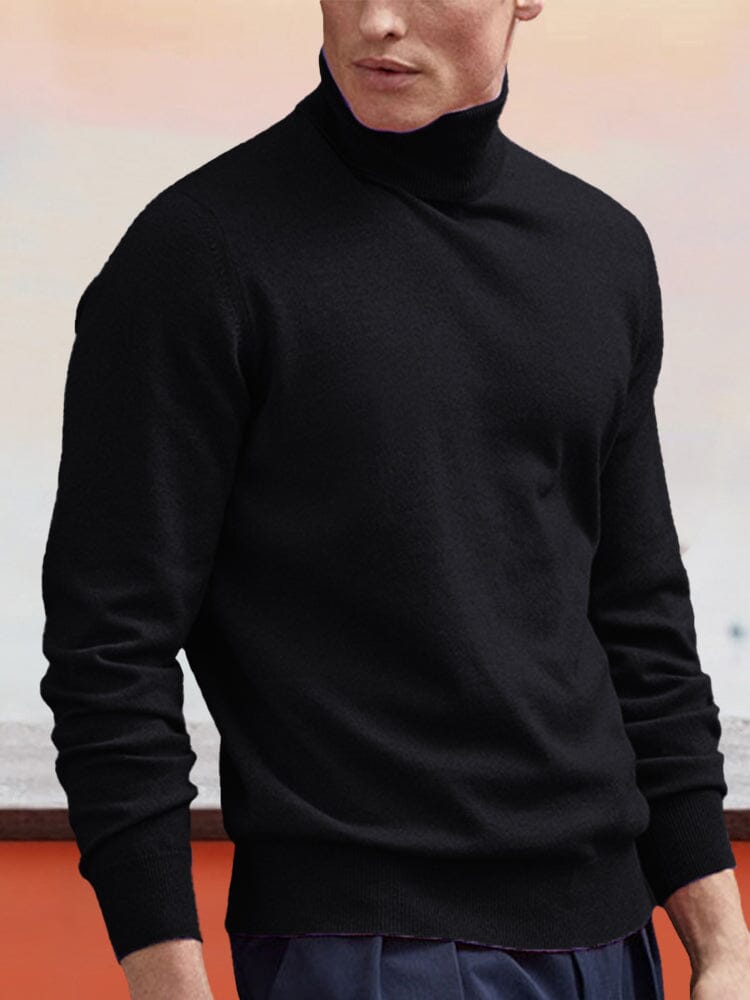 wool turtleneck bottoming sweater Sweaters coofandystore Black S 
