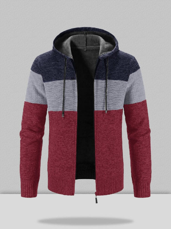 Cardigan patchwork long-sleeved knitwear jacket Coat coofandystore Dark Red M 