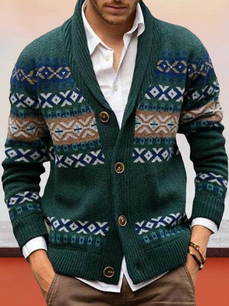 Knitted cardigan long-sleeved jacquard sweater Fashion Hoodies & Sweatshirts coofandystore Green M 