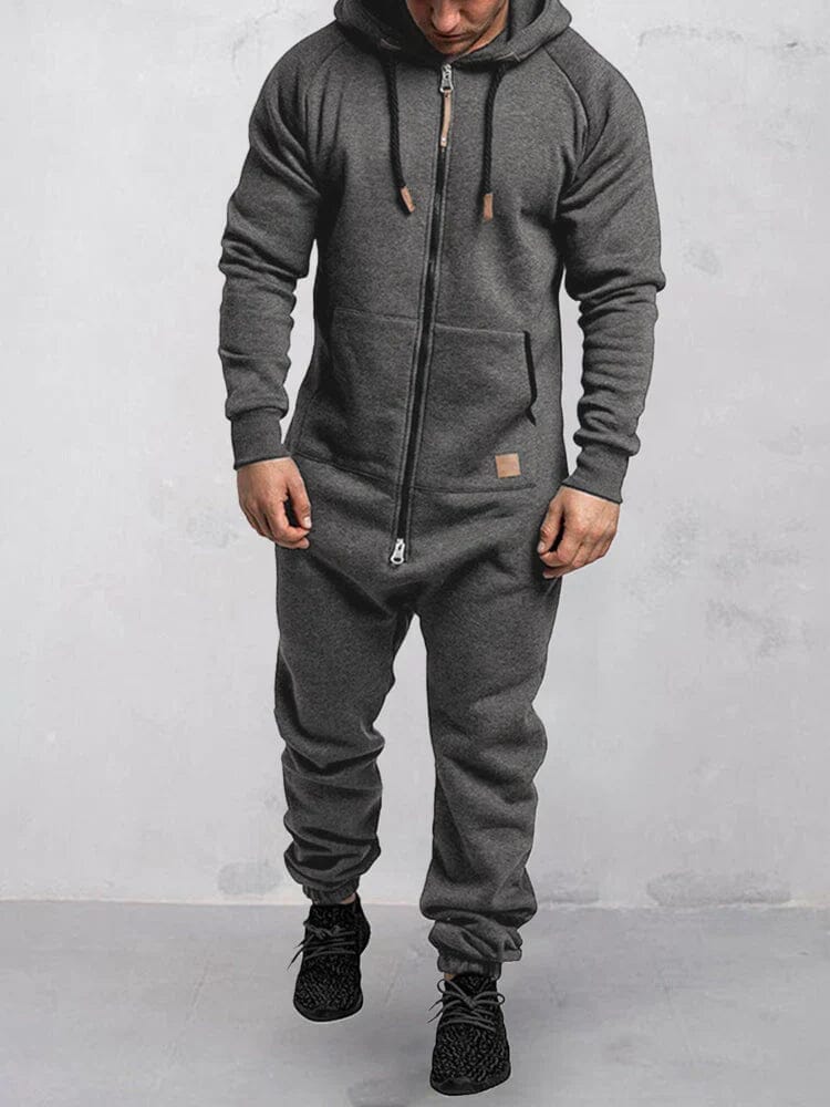 Hooded Fleece Solid Color Jumpsuit Jumpsuit coofandystore Dark Grey S 