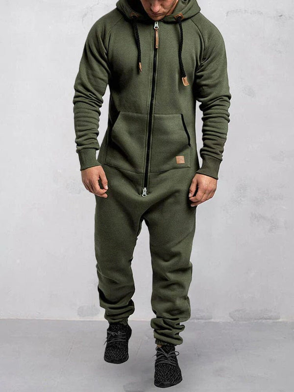 Hooded Fleece Solid Color Jumpsuit Jumpsuit coofandystore Army Green S 