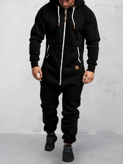 Hooded Fleece Solid Color Jumpsuit Jumpsuit coofandystore Black S 