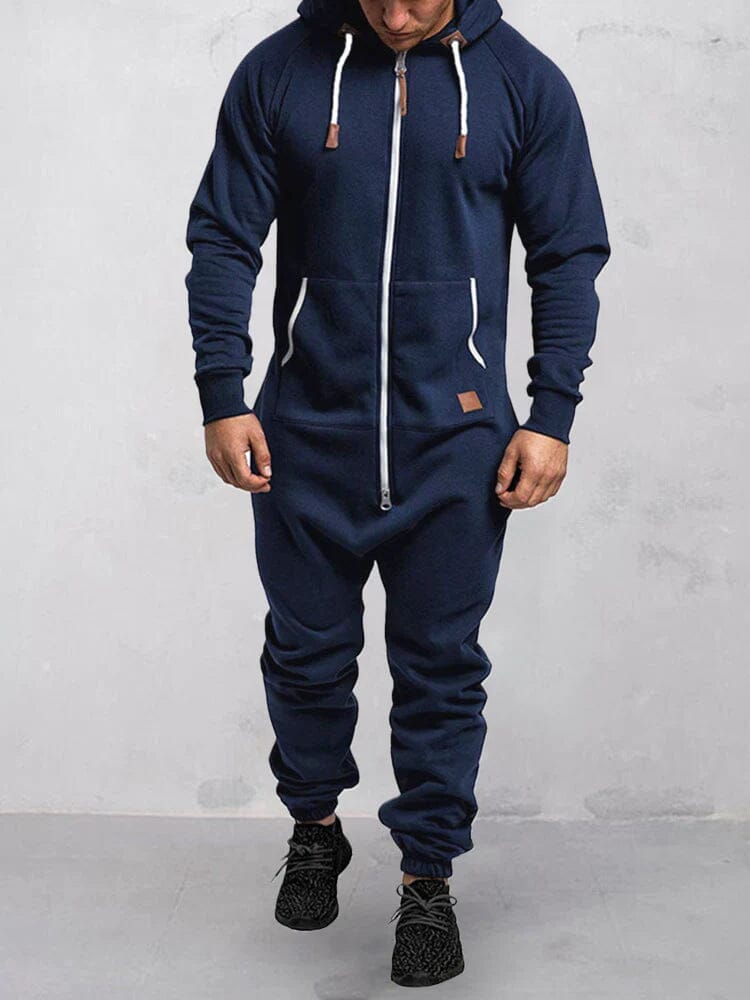 Hooded Fleece Solid Color Jumpsuit Jumpsuit coofandystore Navy Blue S 