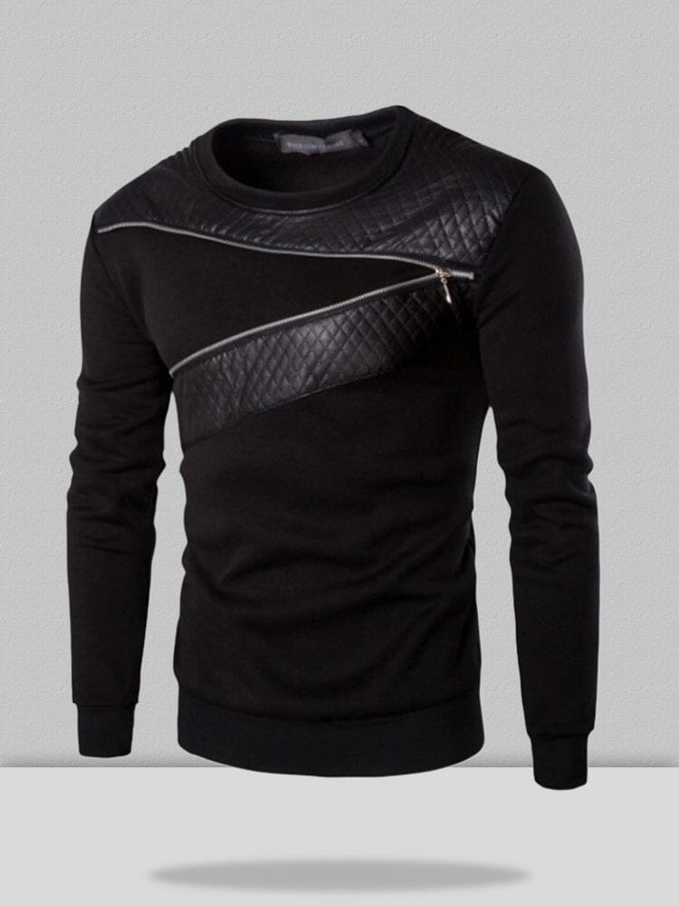 round neck long sleeve sweatshirt with zipper Sweaters coofandystore Black M 