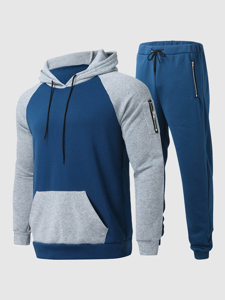 color splicing sports two-piece set Sports Set coofandystore Blue-Grey S 