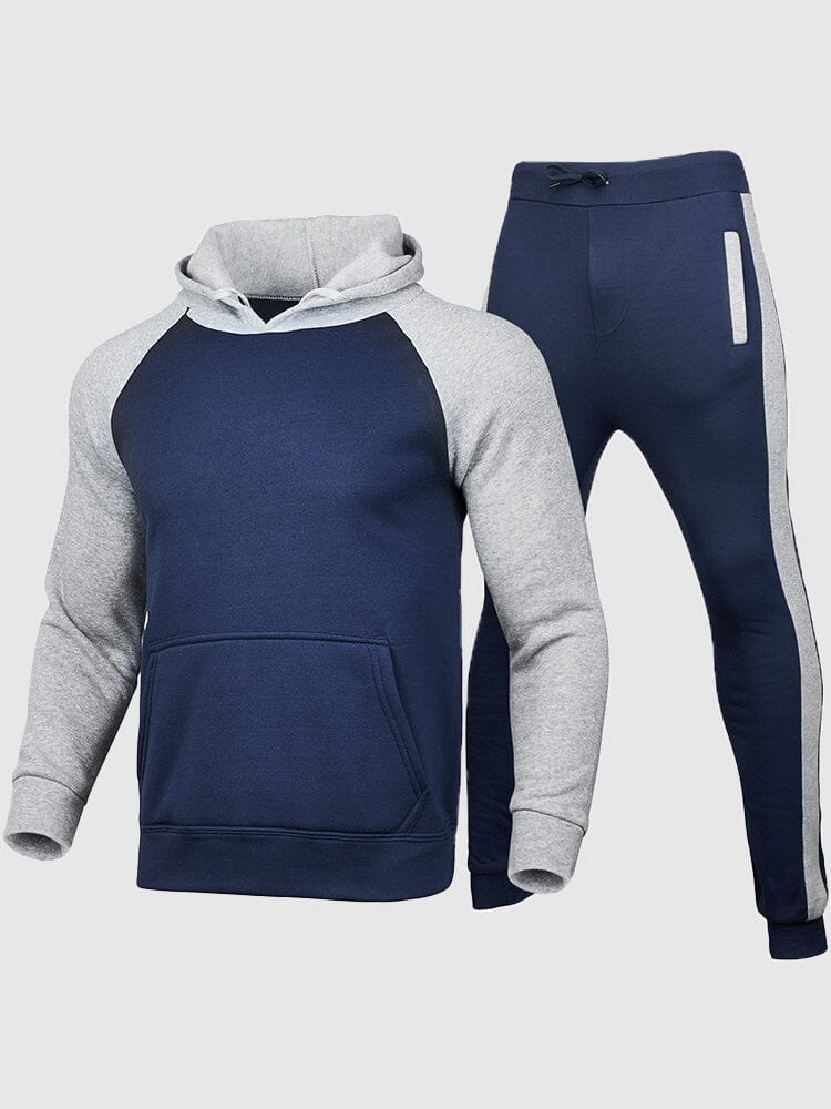 Hoodie and Pants Two-Piece Set Sports Set coofandystore Navy Blue/Light Grey S 