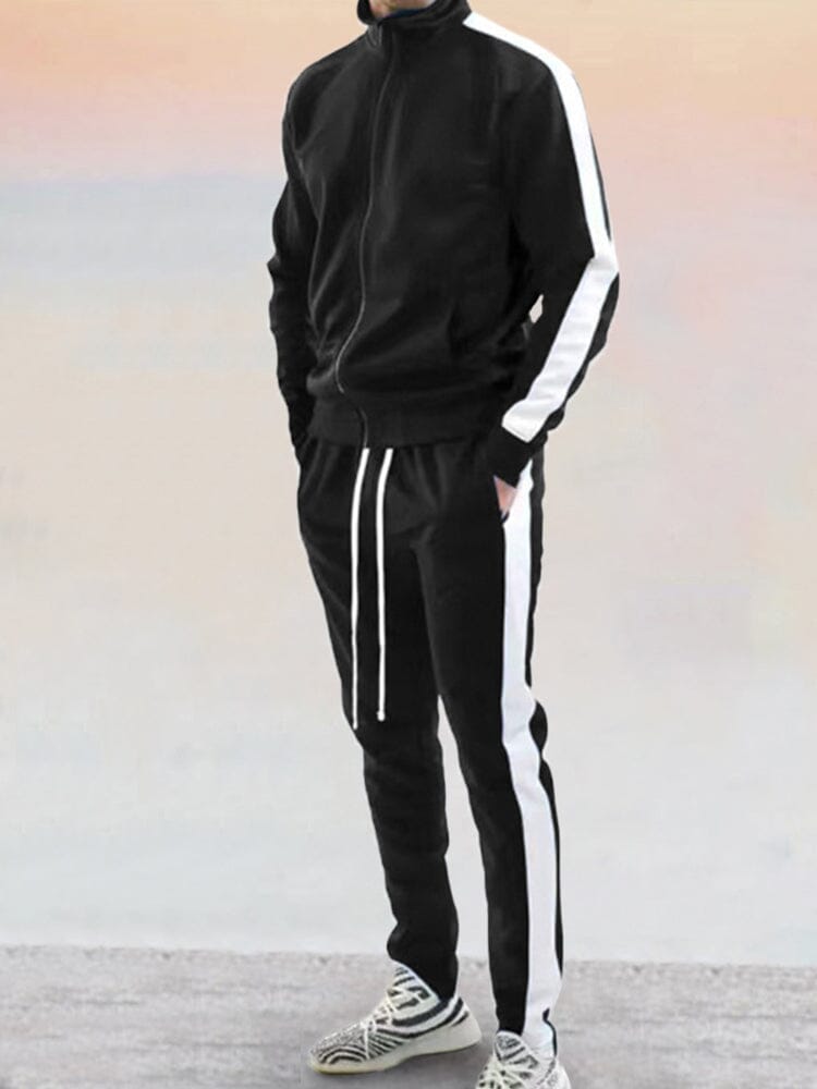 fashion standing collar sports suit Sports Set coofandystore Black M 