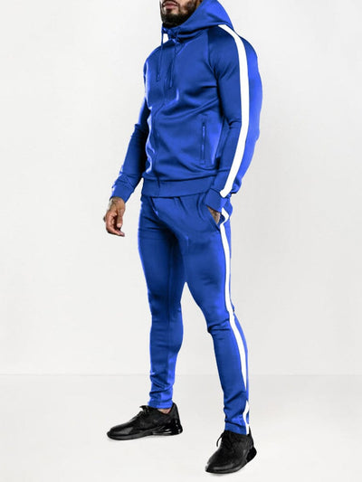 Fashion Hooded Training Fitness Sports Two-piece Set Sports Set coofandystore Blue M 