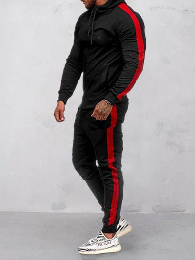 Outdoor Hooded Muscle Fitness Sports Suit Sports Set coofandystore Black-Red M 