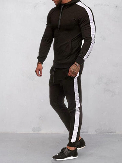 Outdoor Hooded Muscle Fitness Sports Suit Sports Set coofandystore Black-White M 