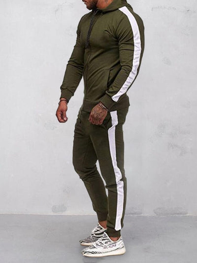Outdoor Hooded Muscle Fitness Sports Suit Sports Set coofandystore Army Green-White M 