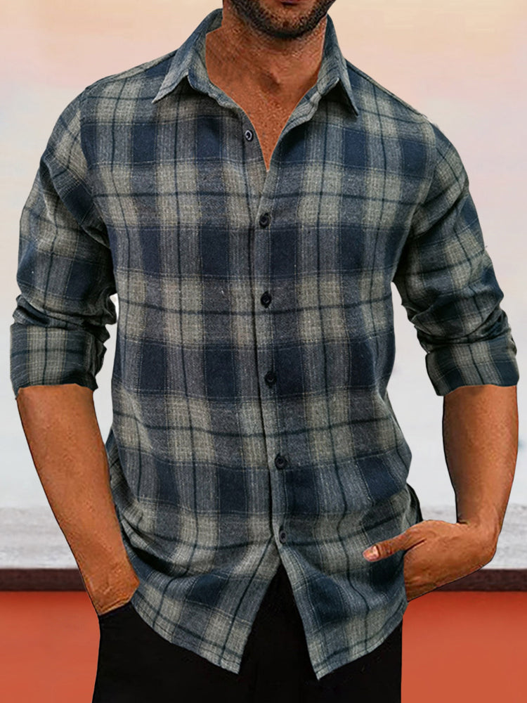 Coofandy cotton style plaid pattern long-sleeved shirt Shirts & Polos coofandystore Grey Blue S 