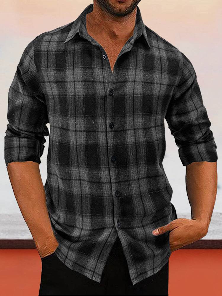 Coofandy cotton style plaid pattern long-sleeved shirt Shirts & Polos coofandystore Black Grey S 