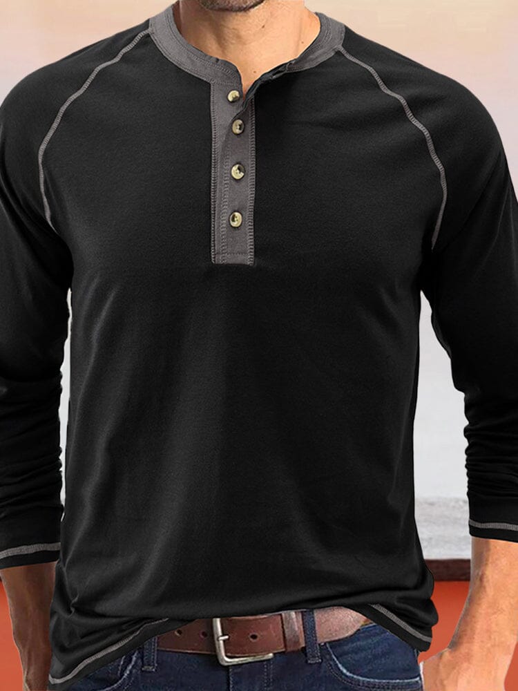Button Down Long Sleeve Henley Shirt Shirts coofandystore Black S 