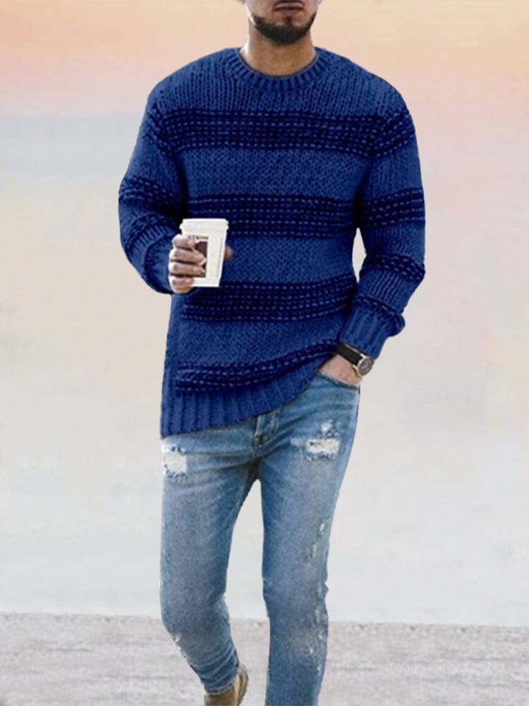 Striped Slim Round Neck Knit Long Sleeve Sweater Sweaters coofandystore Blue S 