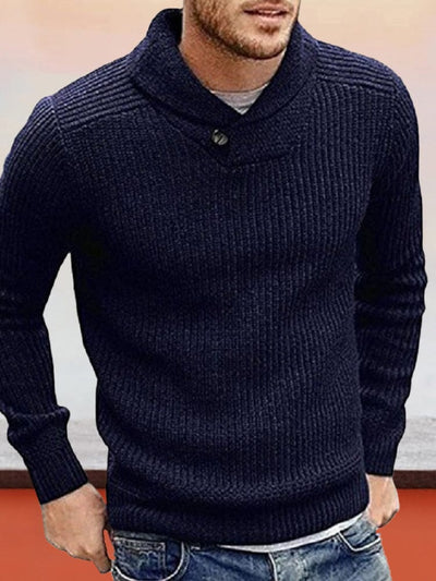 Solid Color Pullover Knitted Sweater Sweaters coofandystore Dark Blue S 