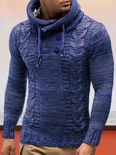 Slim High-collar hooded Pullover Knitted Sweater Sweaters coofandystore Dark Blue S 