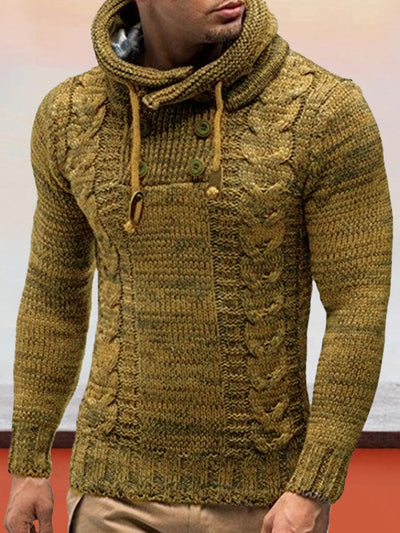 Slim High-collar hooded Pullover Knitted Sweater Sweaters coofandystore Khaki S 