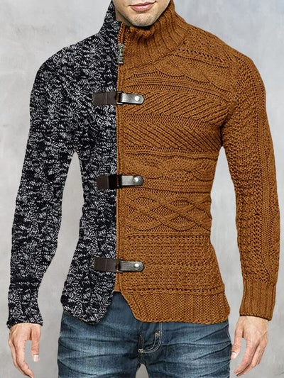 Two-Tone Zipper Sweater Sweaters coofandystore Deep Brown M 