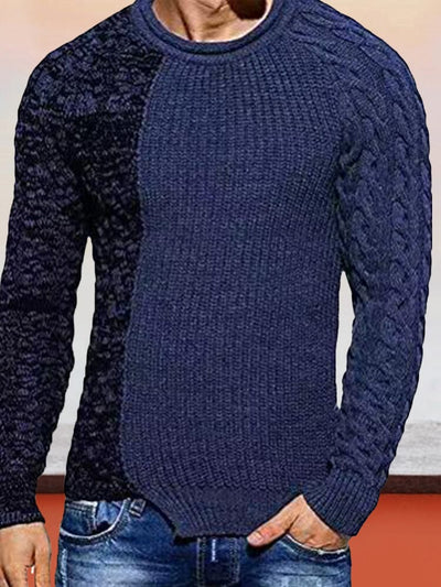 Round Neck Knitted Long Sleeve Sweater Sweaters coofandystore Navy Blue M 