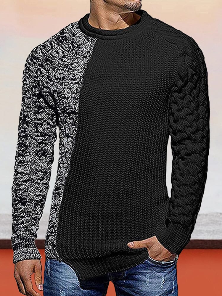 Round Neck Knitted Long Sleeve Sweater Sweaters coofandystore Black M 