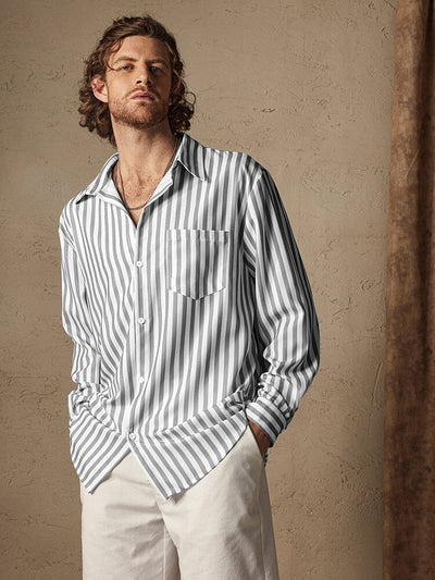 Linen Style Stripe Shirt Shirts & Polos coofandystore Grey S 