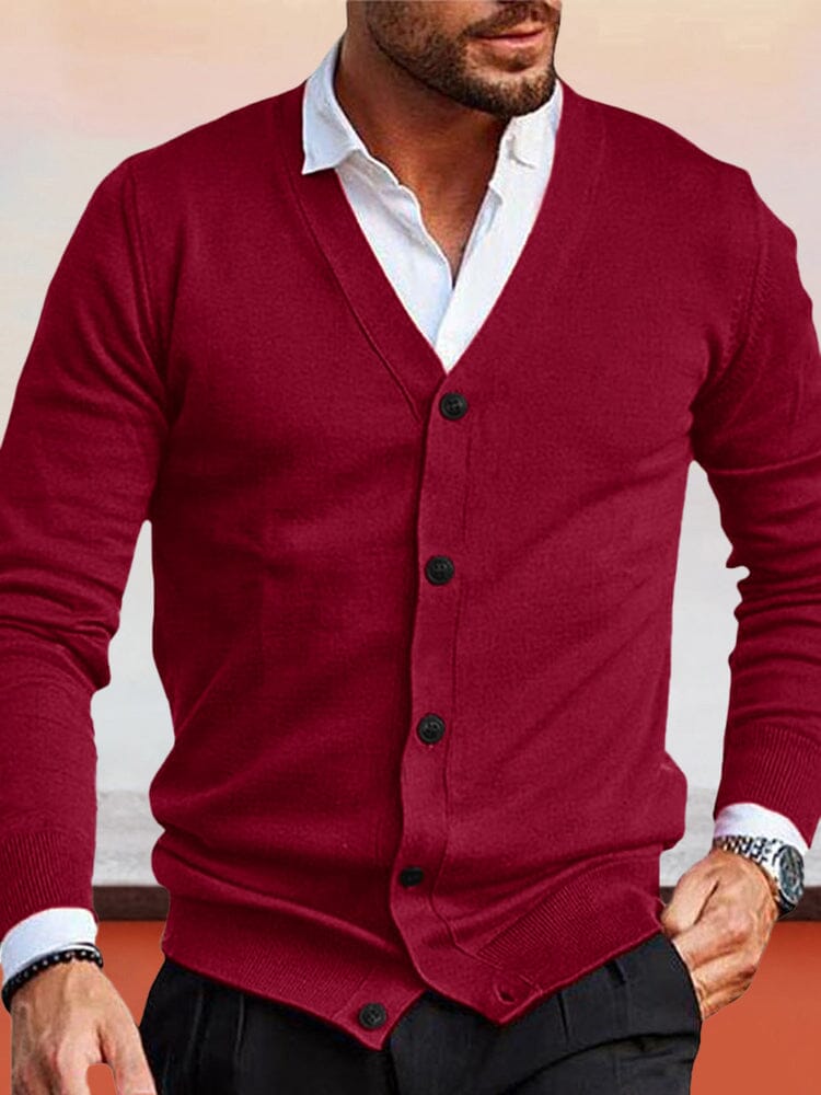 V-neck Cardigan Knit Slim Soft Sweater Sweaters coofandystore Wine Red M 