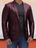 Soft Leather Blazer Blazer coofandystore Wine Red M 