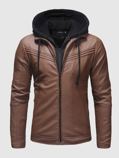 Slim Fit Hooded Leather Coat Coat coofandystore 