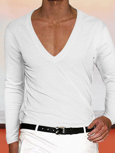 Solid Color V-neck T-Shirt Shirts & Polos coofandystore White M 
