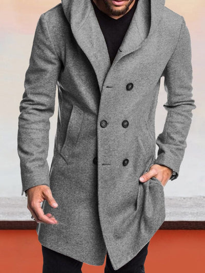 Double-Breasted Hooded Tweed Coat Coat coofandystore Dark Grey S 