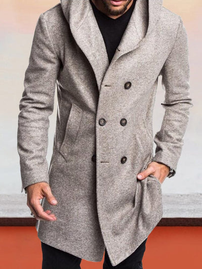 Double-Breasted Hooded Tweed Coat Coat coofandystore Light Grey S 