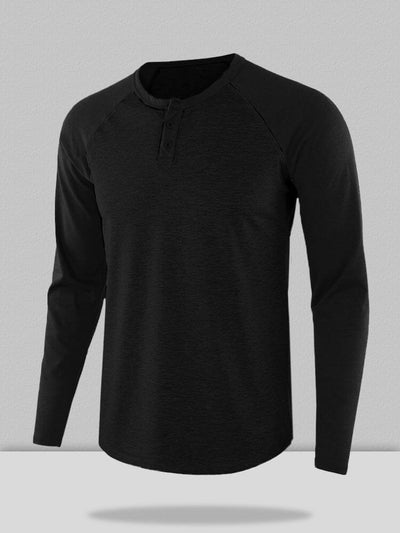 Color Blocking Round Neck Button Long Sleeve Henley Shirt T-Shirt coofandystore 