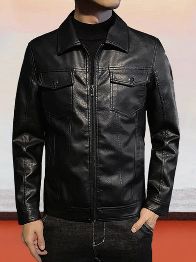 Slim-fitting Lapel Leather Jacket Jackets coofandy 
