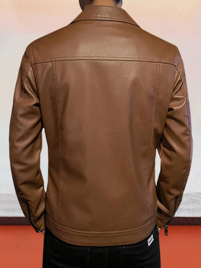 Slim-fitting Lapel Leather Jacket Jackets coofandy 