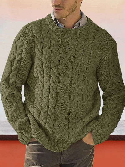 Round Neck Long Sleeve Knitted Sweater Sweaters coofandystore Army Green M 