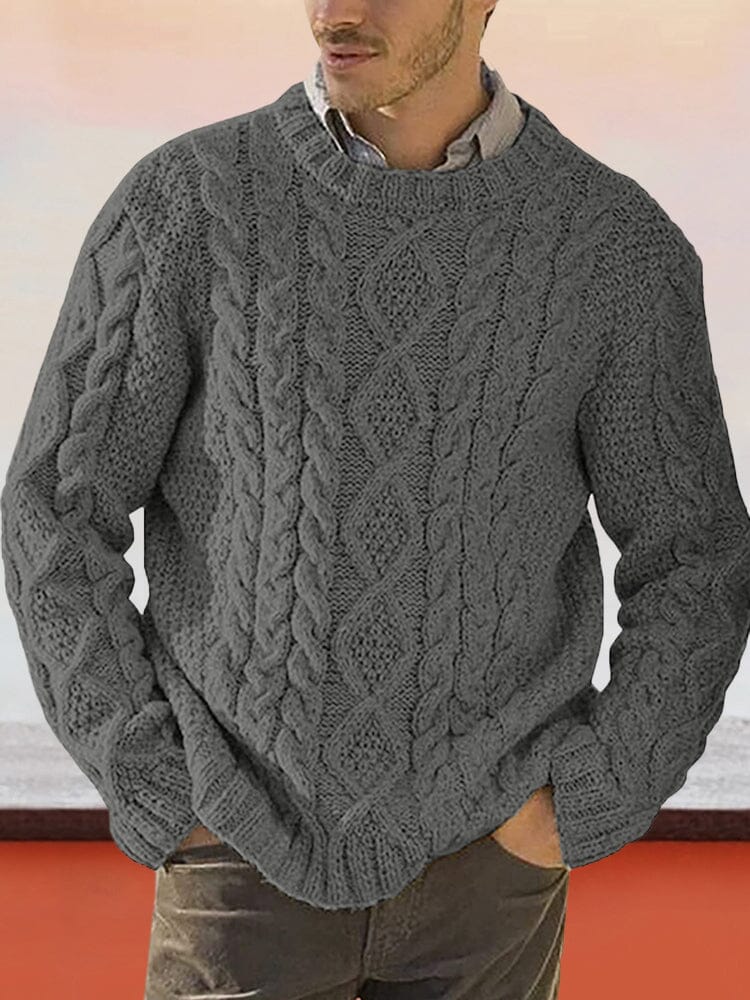 Round Neck Long Sleeve Knitted Sweater Sweaters coofandystore Dark Grey M 