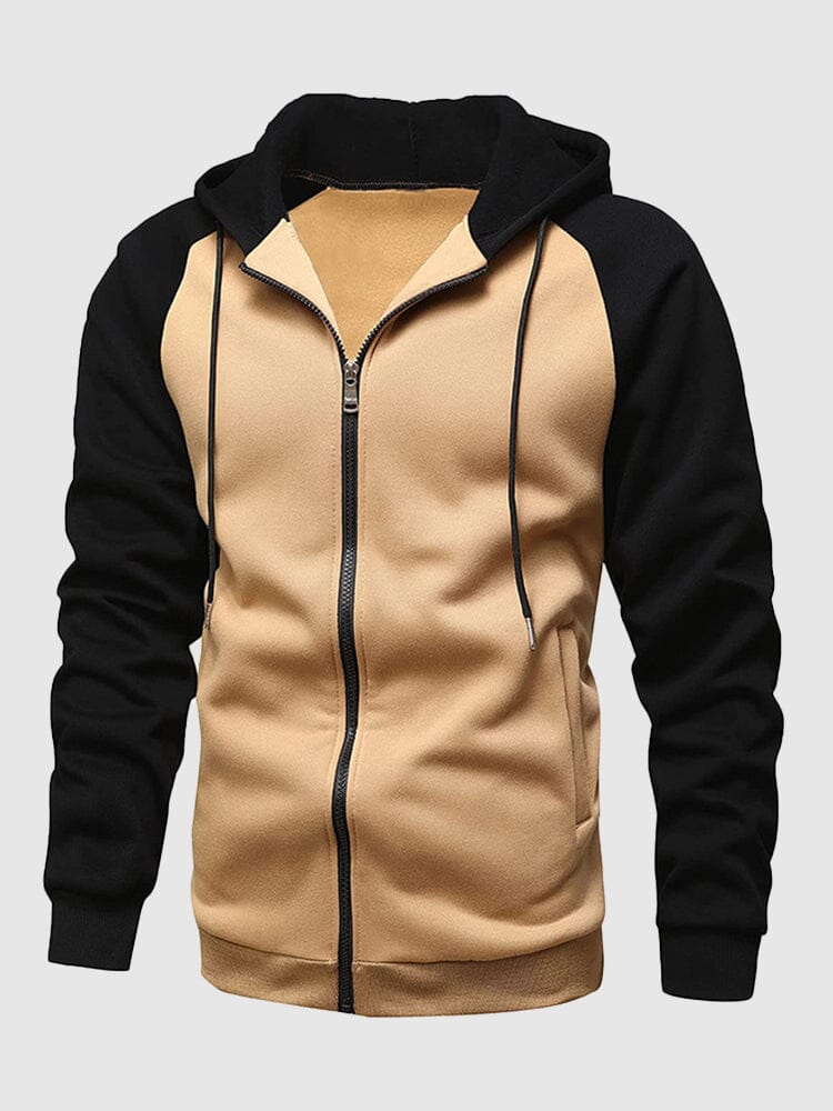 Multi-color Zipper Padded Hooded Sweatshirt Fashion Hoodies & Sweatshirts coofandystore Kahki-Black S 
