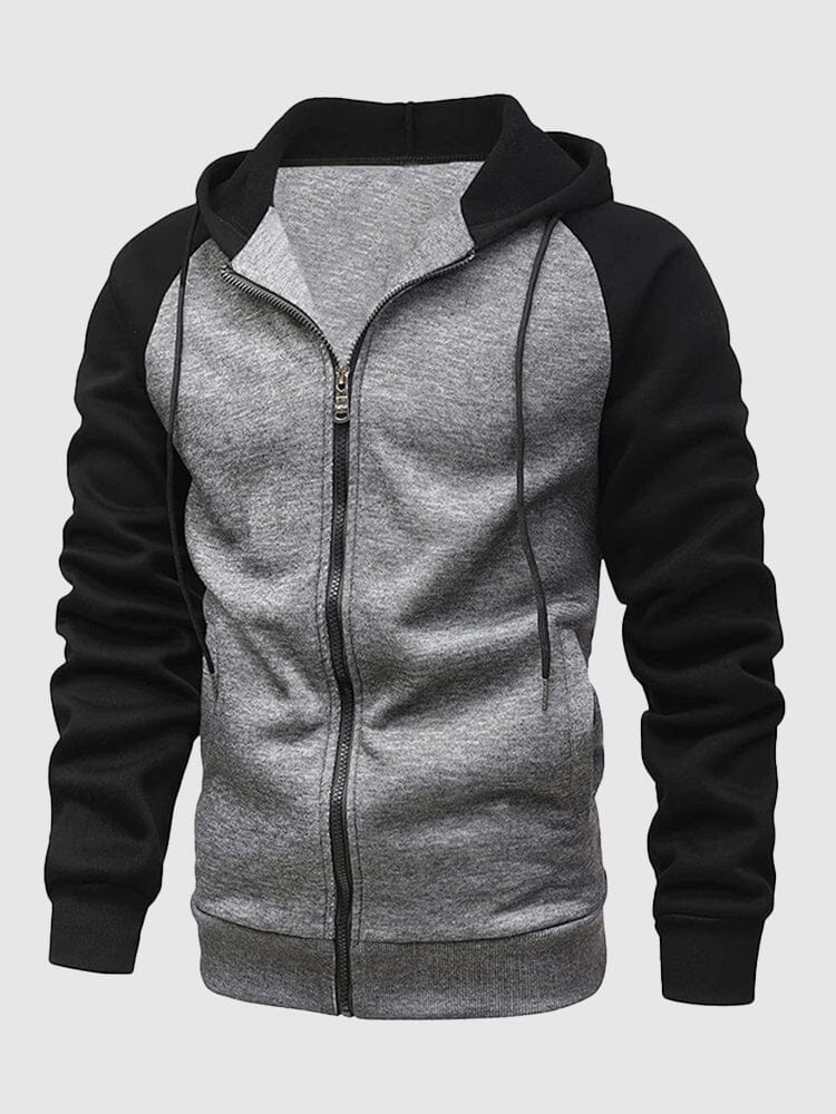Multi-color Zipper Padded Hooded Sweatshirt Fashion Hoodies & Sweatshirts coofandystore Dark Grey-Black S 