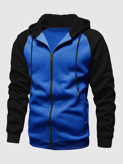 Multi-color Zipper Padded Hooded Sweatshirt Fashion Hoodies & Sweatshirts coofandystore Blue-Black S 