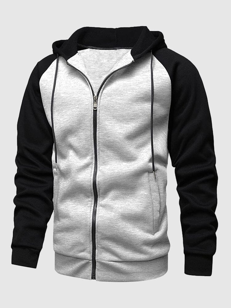 Multi-color Zipper Padded Hooded Sweatshirt Fashion Hoodies & Sweatshirts coofandystore Light Grey-Black S 
