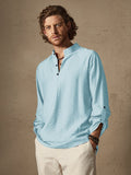 Linen Henry Long Sleeve Beach Shirt Shirts coofandystore Blue S 