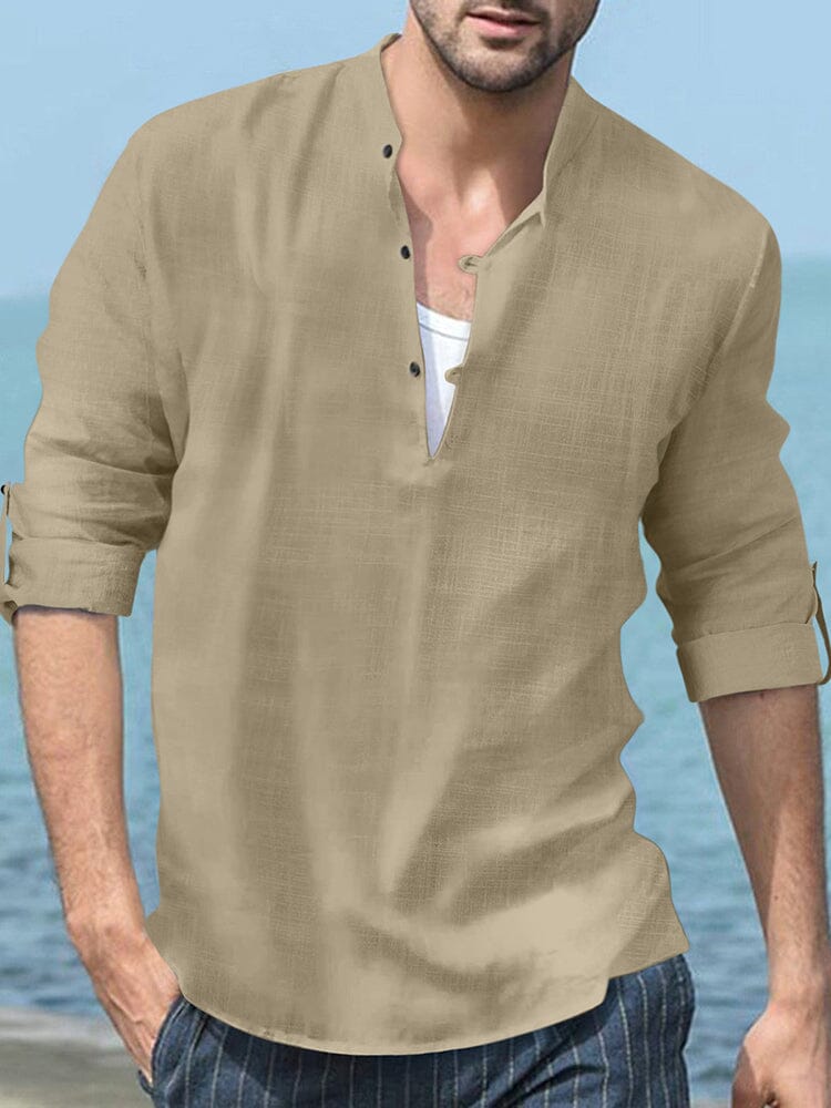 Linen Henry Long-sleeved Beach Shirt Shirts coofandystore Cream S 