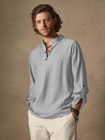 Linen Henry Long Sleeve Beach Shirt Shirts coofandystore Grey S 