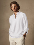 Linen Henry Long Sleeve Beach Shirt Shirts coofandystore White S 