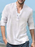 Linen Henry Long-sleeved Beach Shirt Shirts coofandystore White S 